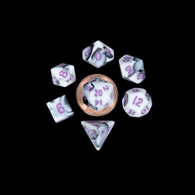 Mini Marble w Purple Numbers - Mini Polyhedral 10mm - Rollespils Terning Sæt - Metallic Dice Games